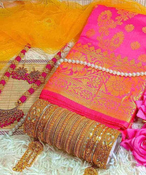Saree Combo with Jewelry (Hot Pink)