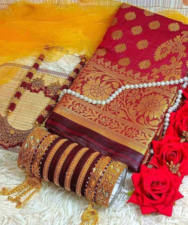 Saree Combo with Jewelry (Maroon)