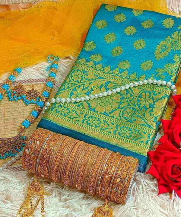 Saree Combo with Jewelry (Teal Blue)