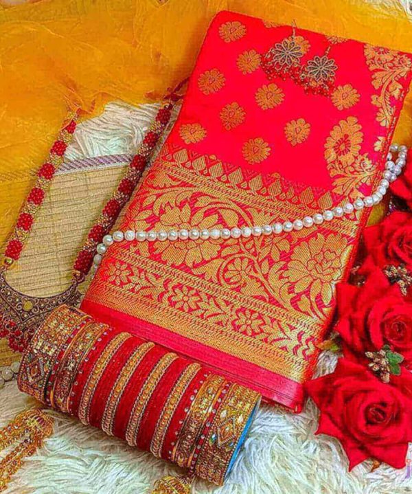 Saree Combo with Jewelry (red)