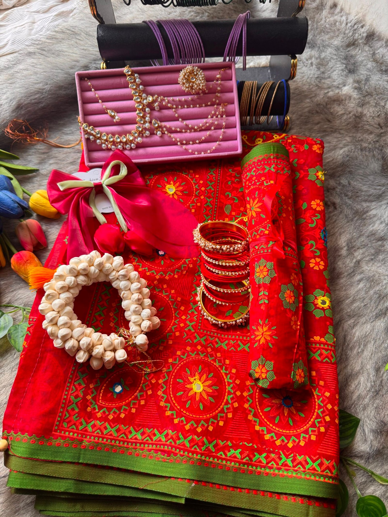 Red & Green Cotton Saree Package ❤️💚