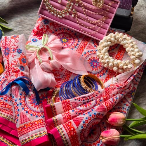 Pink & White Cotton Saree Package🌸