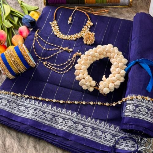 Cotton blue silver par Saree combo