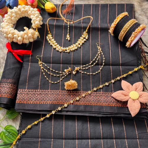 Cotton Black Golden combination saree