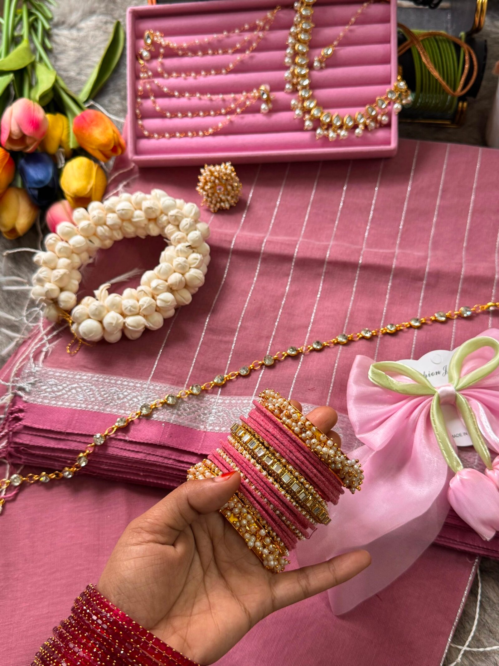 Cotton Pink Saree combo - Image 2