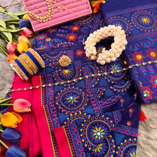 Blue & Red Cotton Saree Package💙❤️