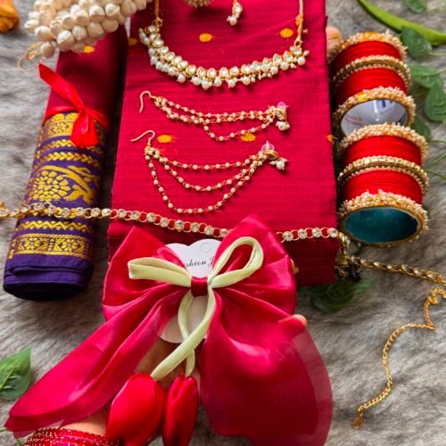 Cotton Red Blue combination saree combo