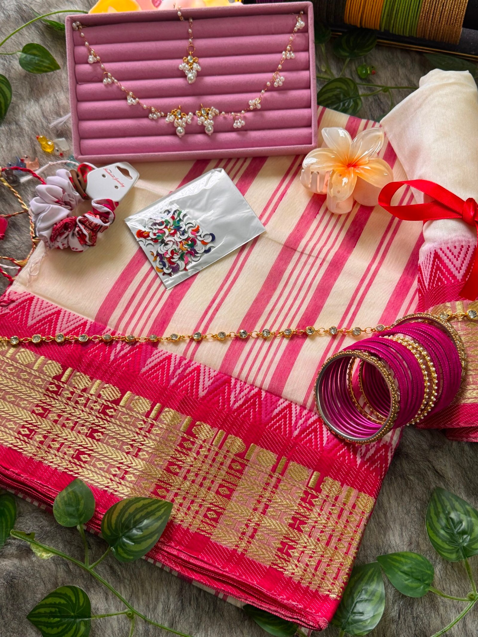 Cotton Pink combination saree combo