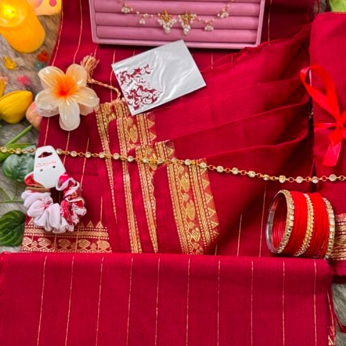 Cotton Red saree combo