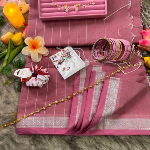 Cotton Pink Saree combo🌸