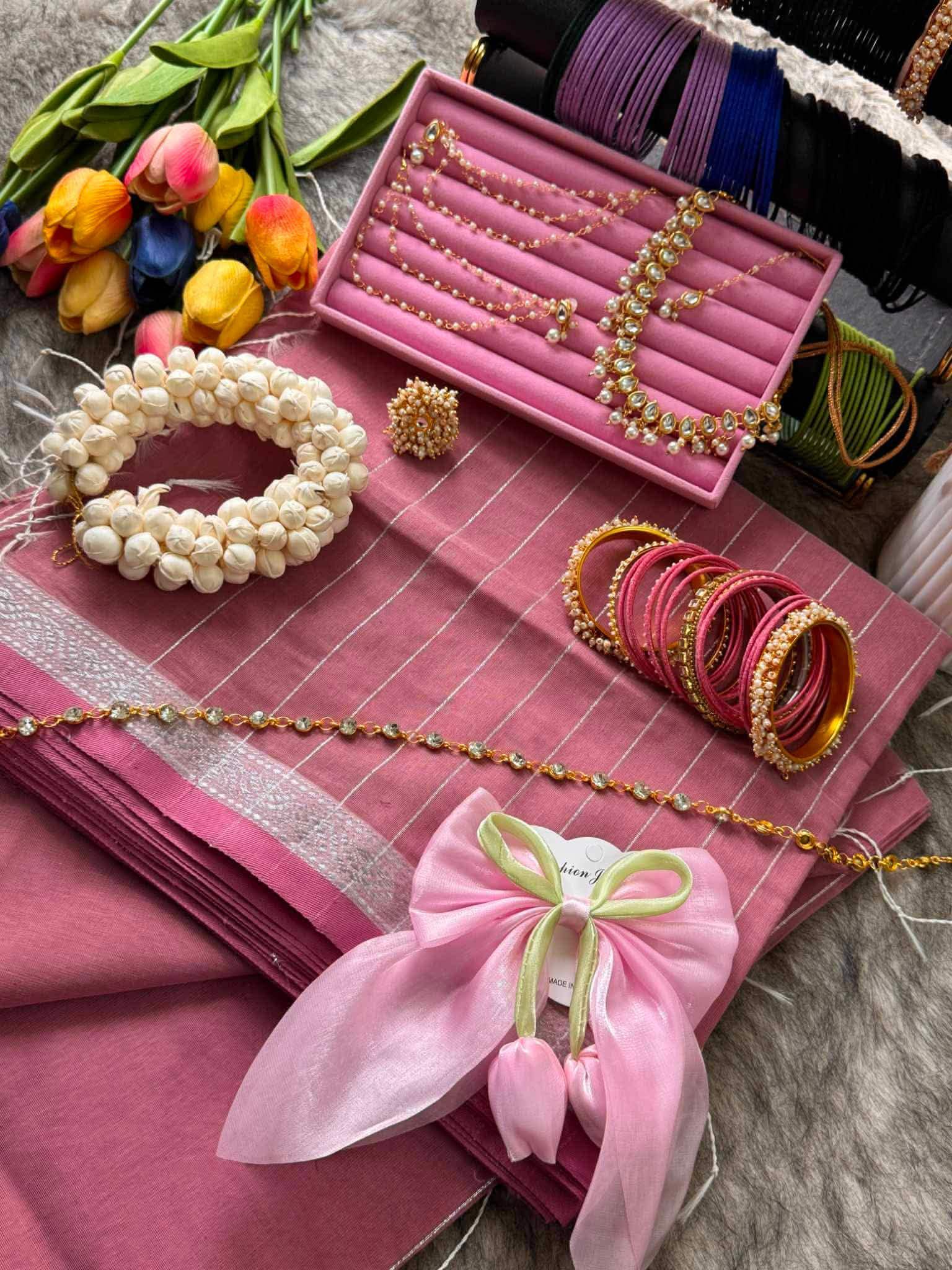 Cotton Pink Saree combo