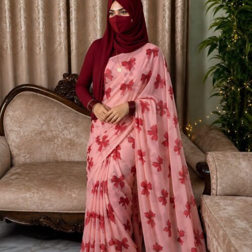 Sifon Georgette saree pink pokieo