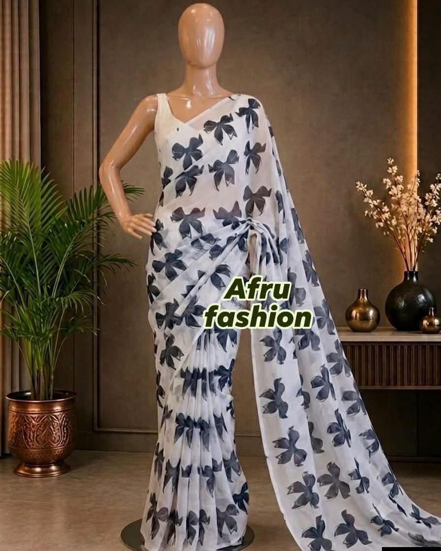 Sifon Georgette Saree black poke