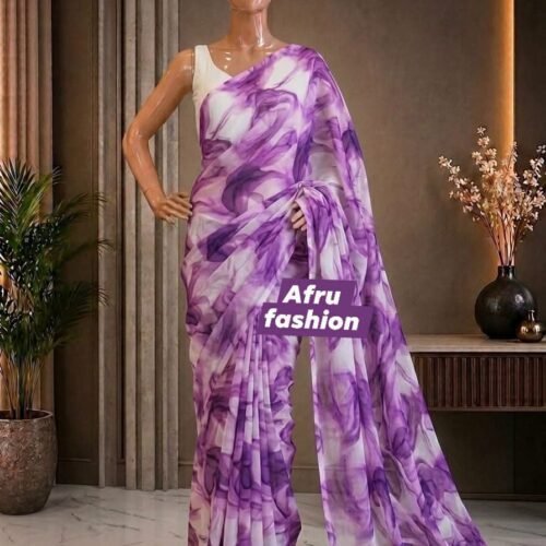 Sifon Georgette Saree Purple white