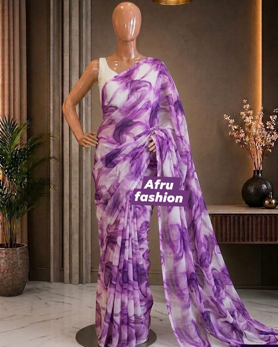 Sifon Georgette Saree Purple white