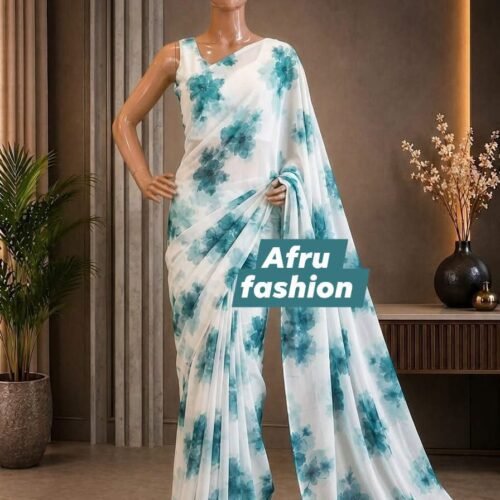Sifon Georgette saree White Blue