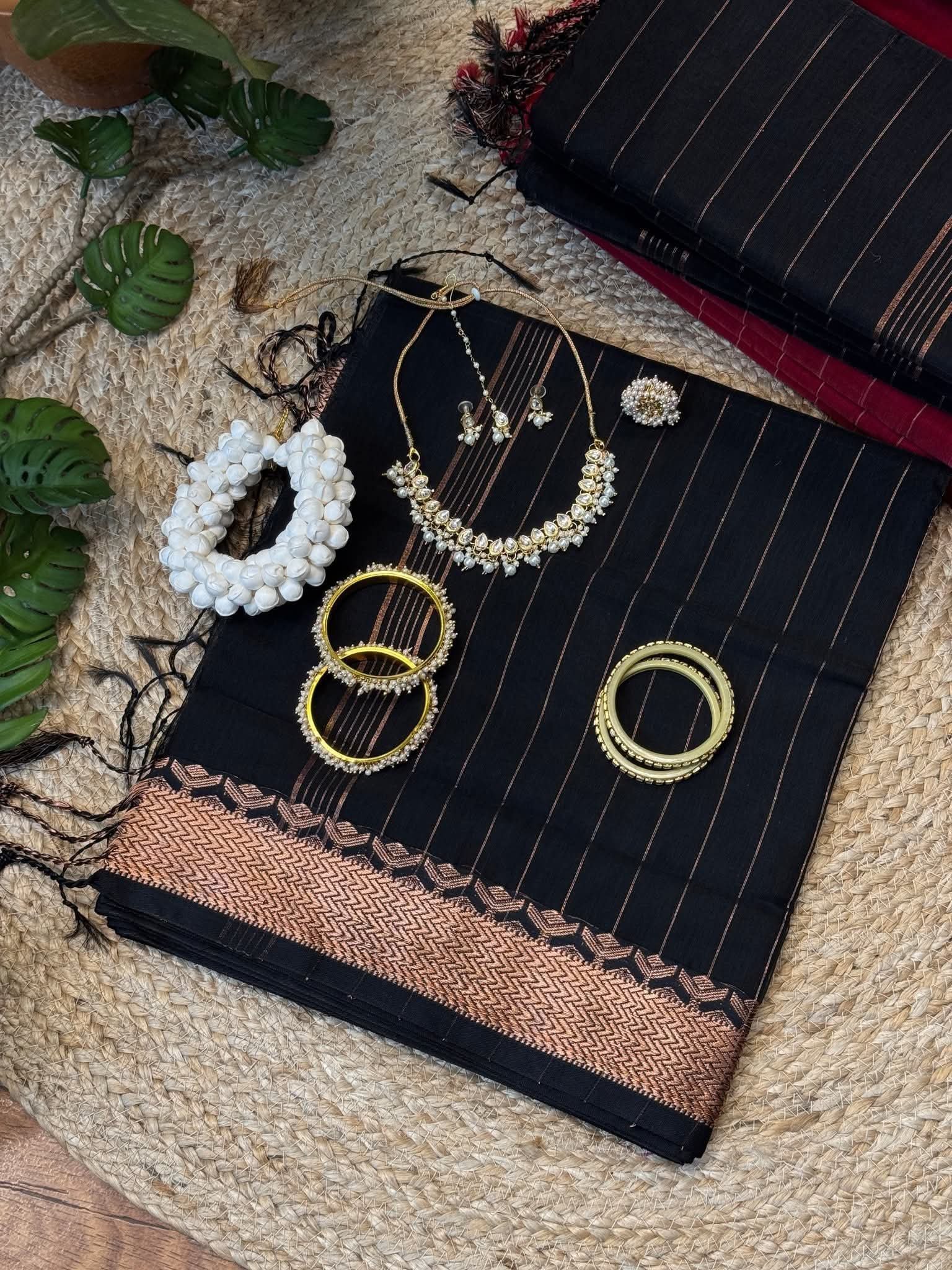Cotton Black Golden combination saree - Image 2