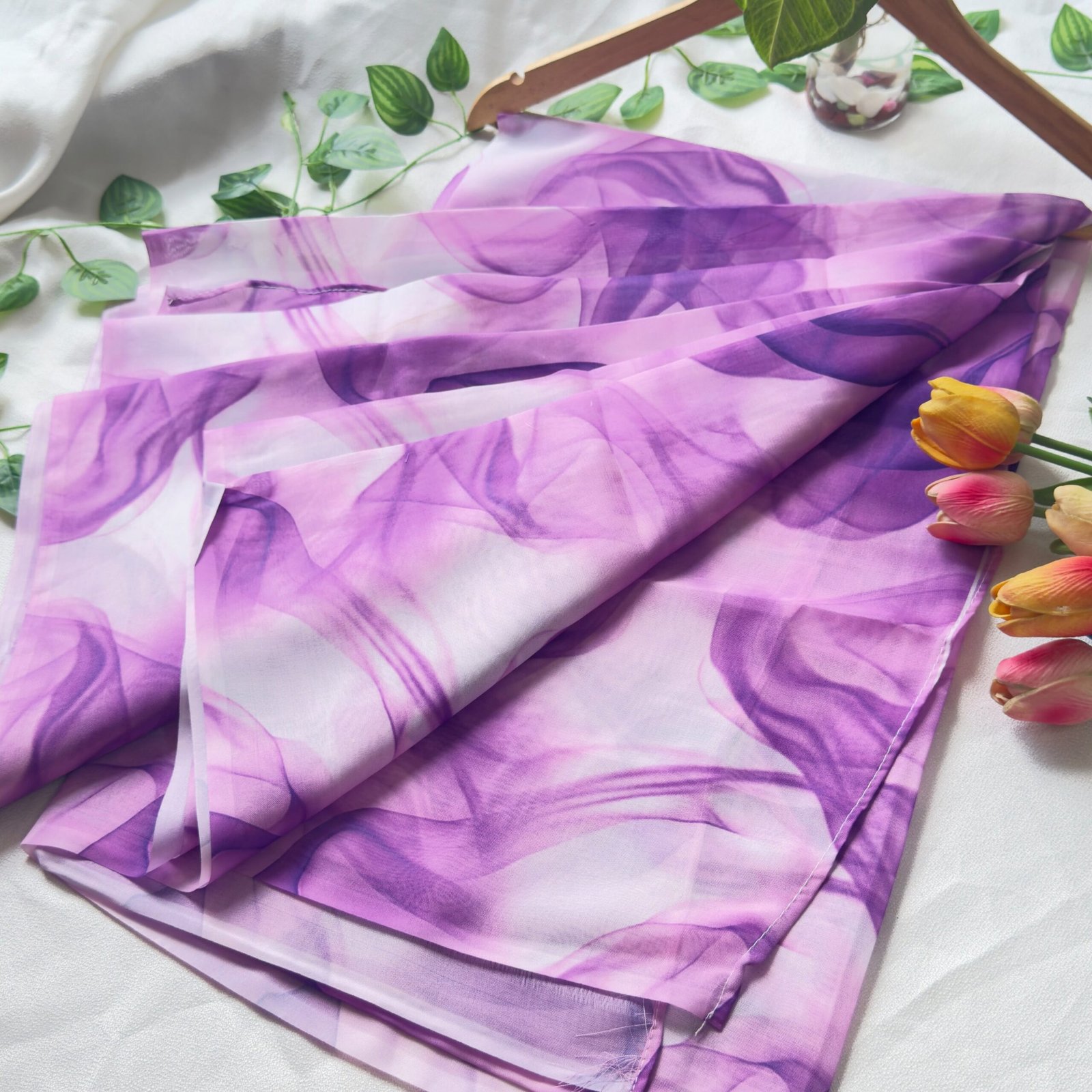 Sifon Georgette Saree Purple white - Image 3