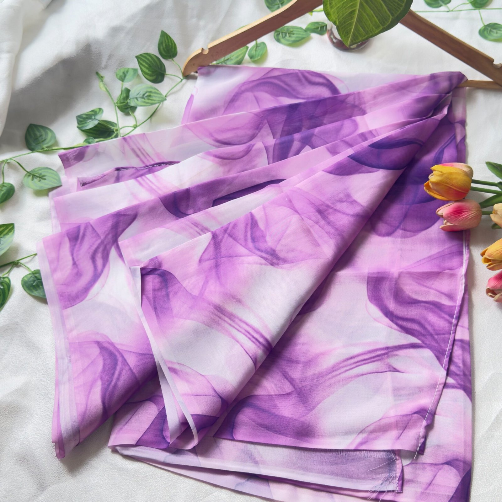 Sifon Georgette Saree Purple white - Image 2