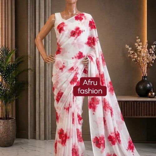 Sifon Georgette saree Red combination