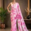 Sifon Georgette saree Pink white