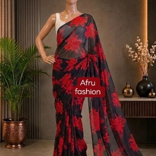 Sifon Georgette Saree Red black