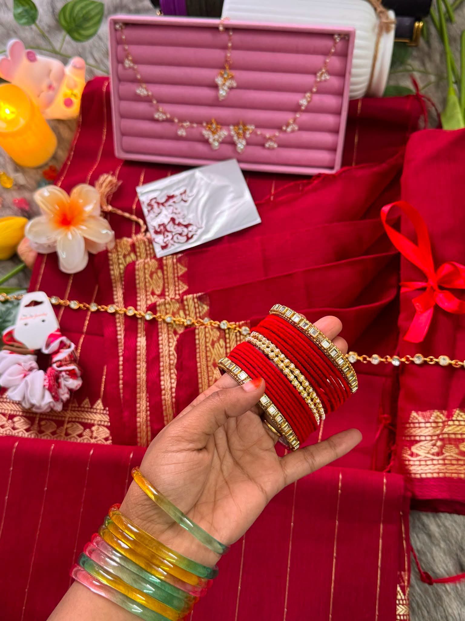 Cotton Red saree combo - Image 2