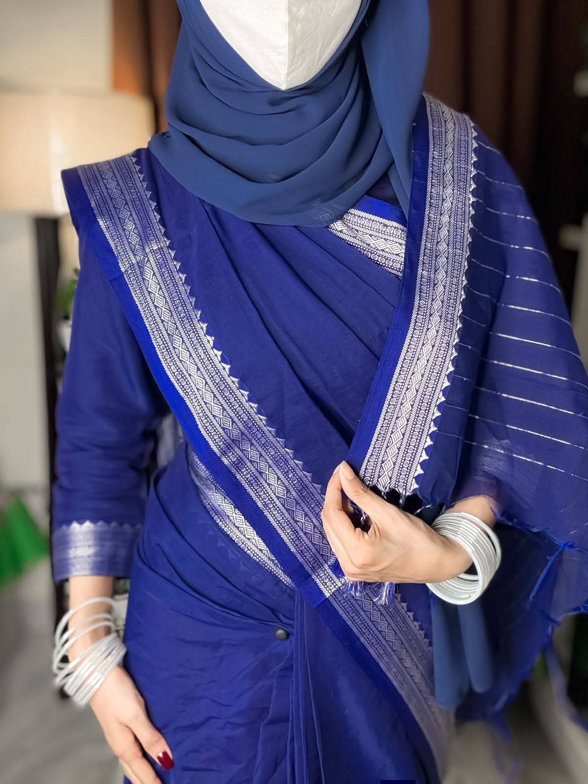 Cotton saree Blue silver Combinationđđ¤ - Image 2