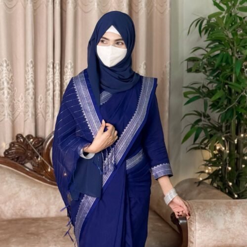 Cotton saree Blue silver Combination💙🤍