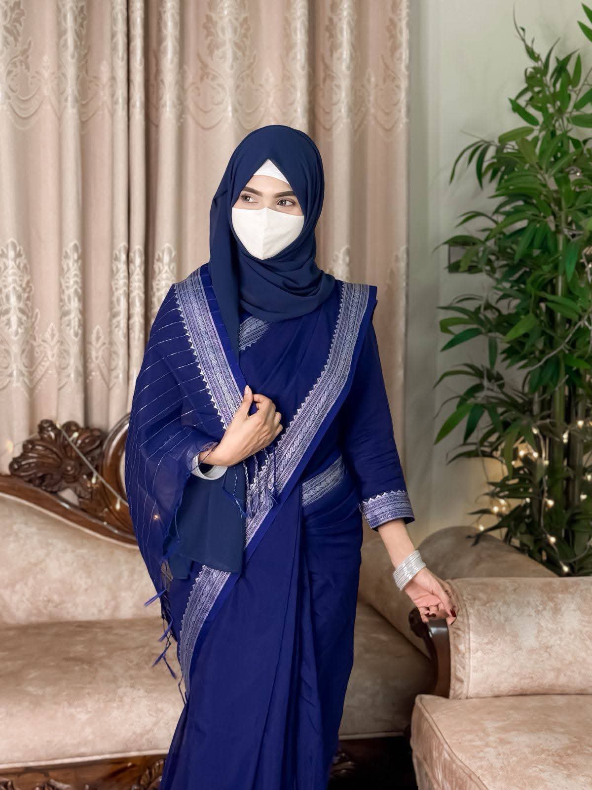 Cotton saree Blue silver Combinationđđ¤