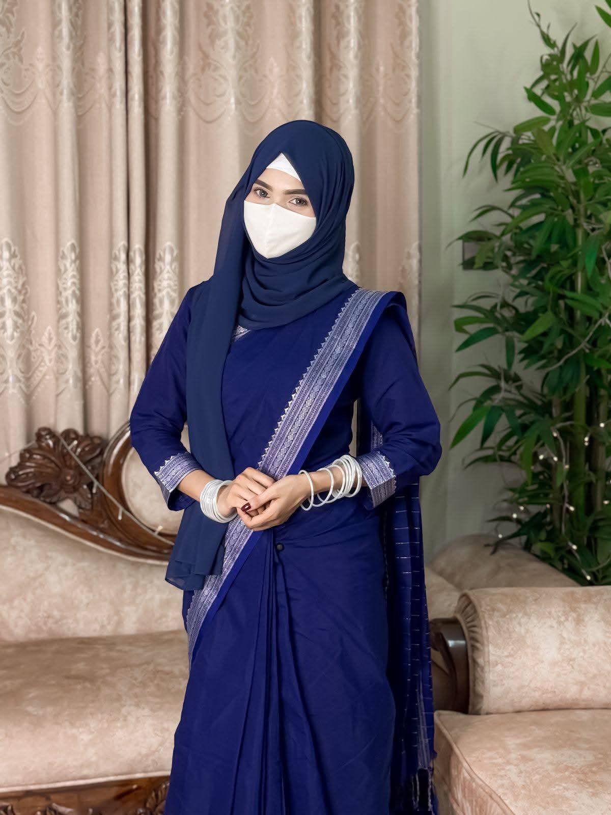 Cotton saree Blue silver Combinationđđ¤ - Image 3