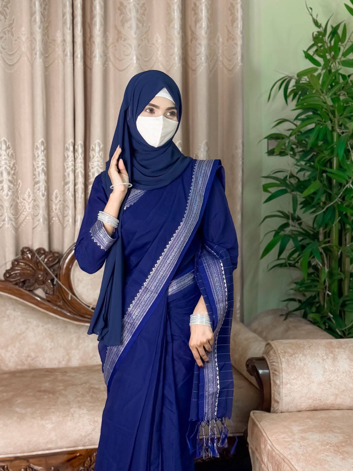 Cotton saree Blue silver Combinationđđ¤ - Image 5