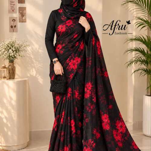Sifon Georgette Saree Red black