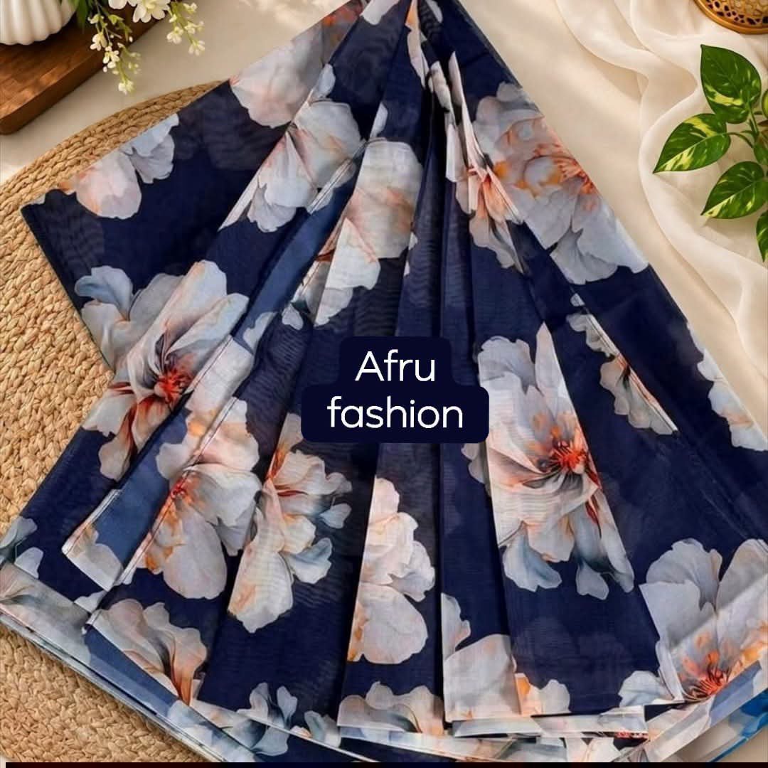 Sifon Georgette Saree Blue white - Image 2