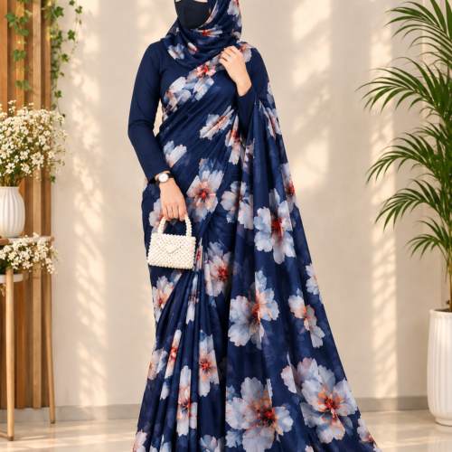Sifon Georgette Saree Blue white