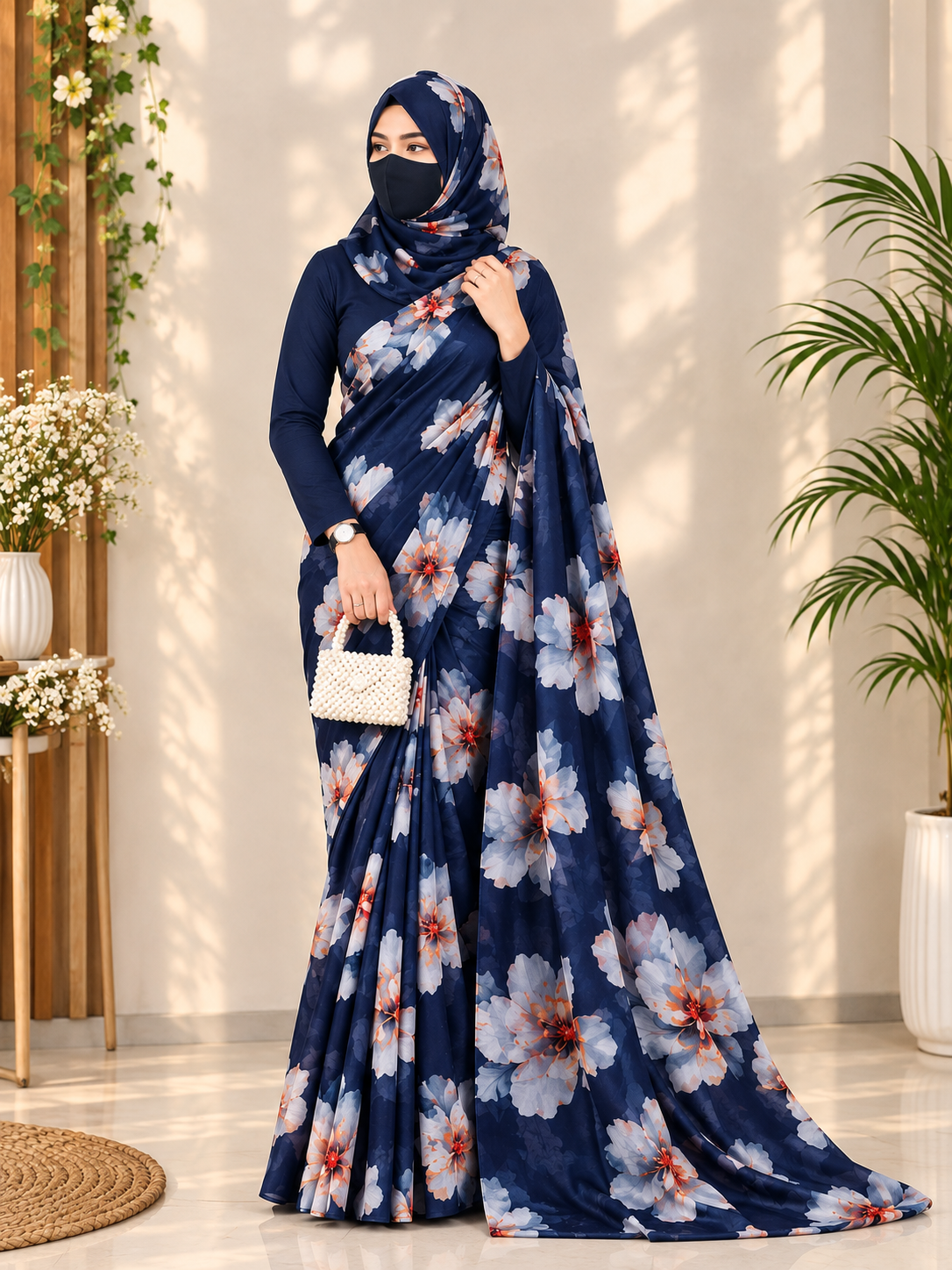 Sifon Georgette Saree Blue white