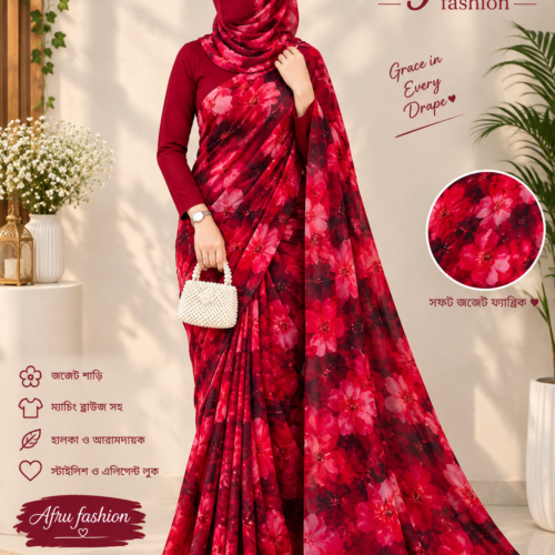Sifon Georgette saree Red black combination