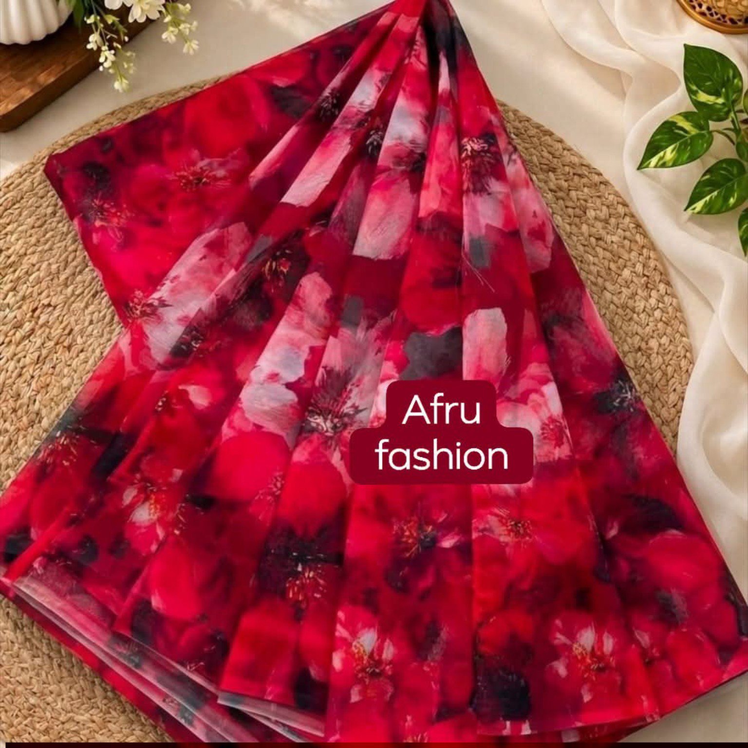 Sifon Georgette saree Red black combination - Image 2