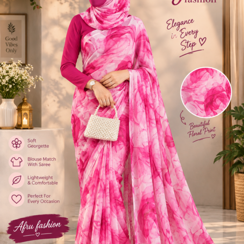 Sifon Georgette saree Pink white