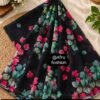 Sifon Georgette Saree Black Green Pink  combination