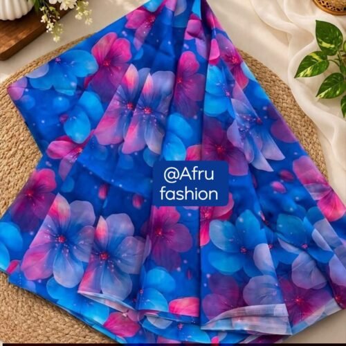 Sifon Georgette Saree Blue Pink and purple  combination