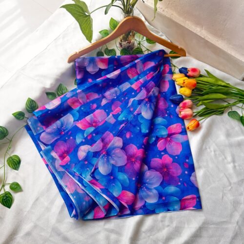 Sifon Georgette Saree Blue Pink and purple  combination