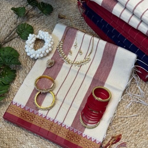 cotton White Red saree