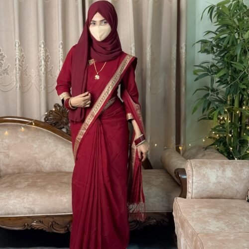 Cotton Red & Golden Combination  Saree