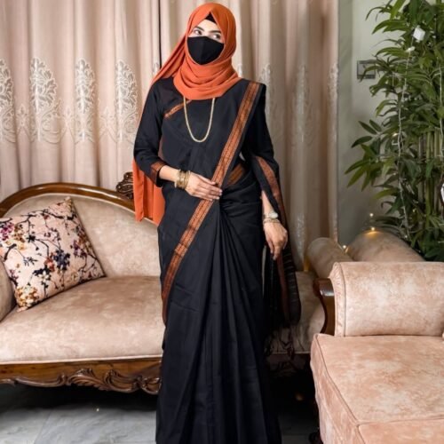 Cotton Black & Golden Combination Saree