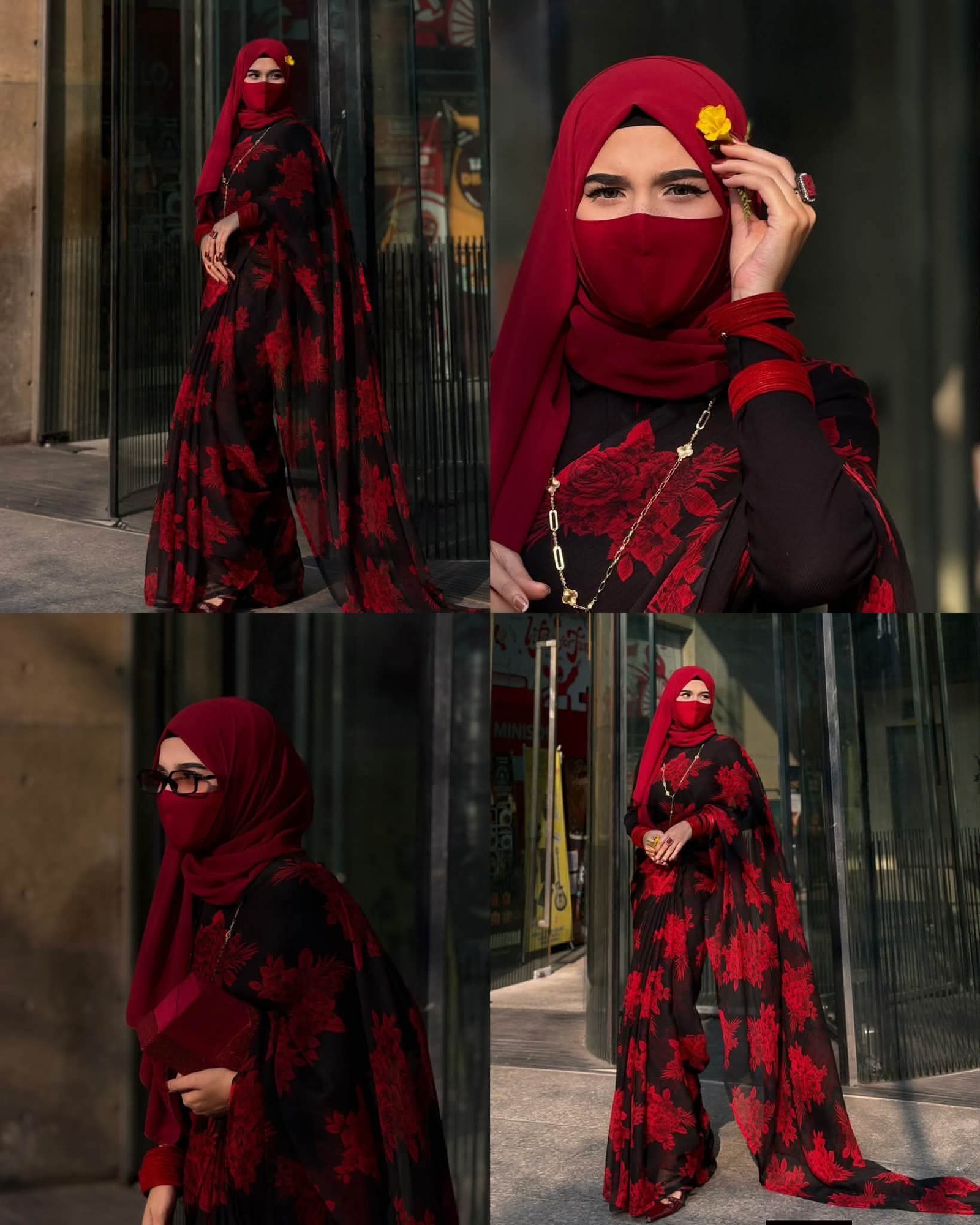 Sifon Georgette Saree Red black - Image 5